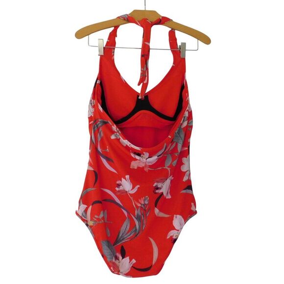 Athleta Waimea Floral Plunge Halter One Piece Swimsuit Womens Medium Beach Pool - Picture 4 of 6
